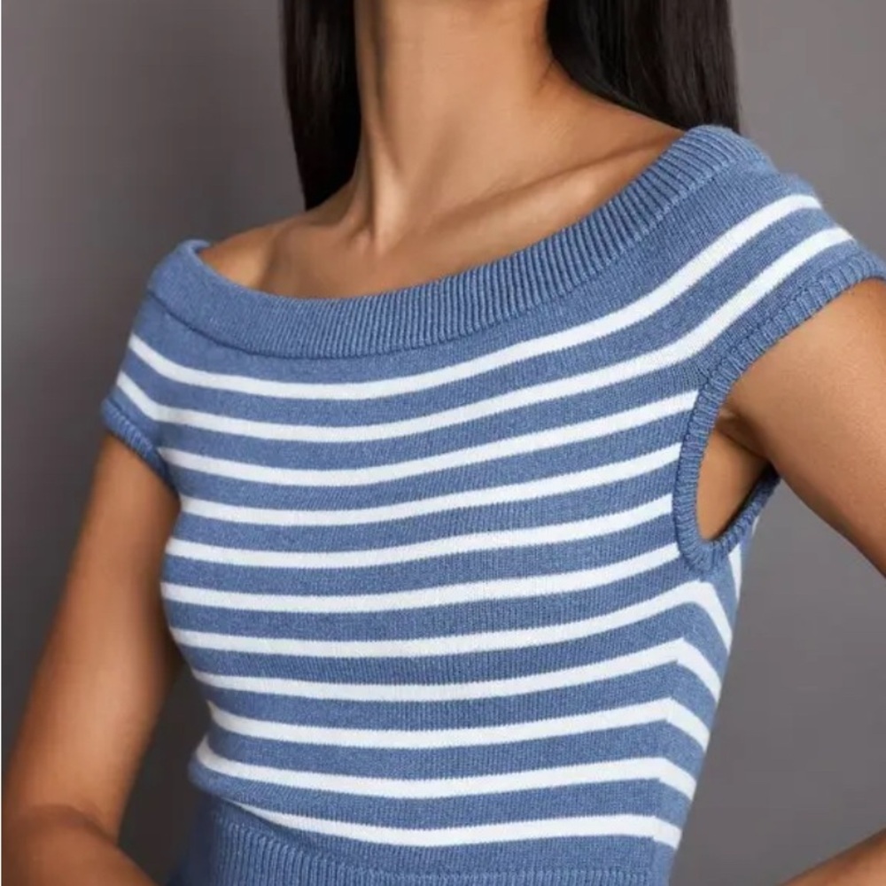 Short Sleave Sweater - Quiet Harbor/White Stripe